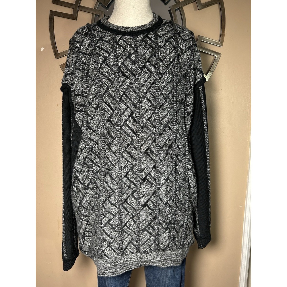 Carlo‎ Colucci Knit Pullover Sweater Coogi Style Wool Blend Gray Black Mens 56